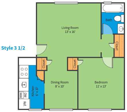 Oak Ridge Style 3 1/2 Floor Plan Oak Ridge Apartments Style 3 1/2 Floor Plan